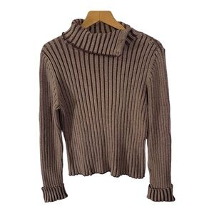 Mossimo Womens  Size Large Brown Ribbed Cotton Sweater Long Sleeve